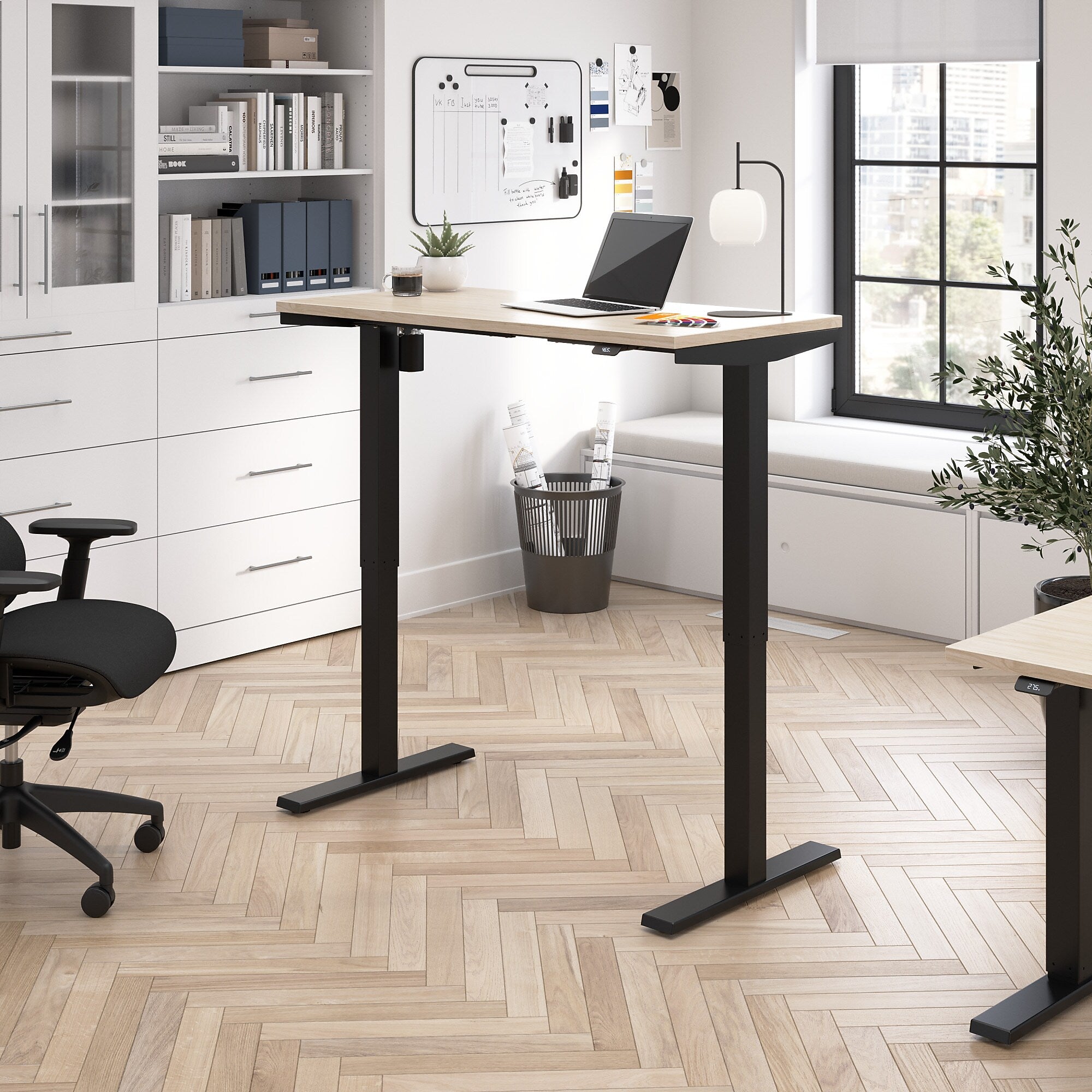 Bush Business Furniture Move 40 Series 48"W Electric Adjustable Standing Desk, Natural Elm/Black Powder Coat (M4S4824NEBK)