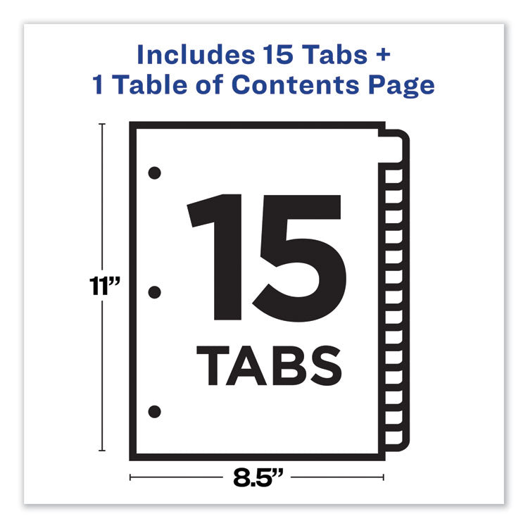 Customizable TOC Ready Index Multicolor Tab Dividers, 15-Tab, 1 to 15, 11 x 8.5, White, Contemporary Color Tabs, 1 Set