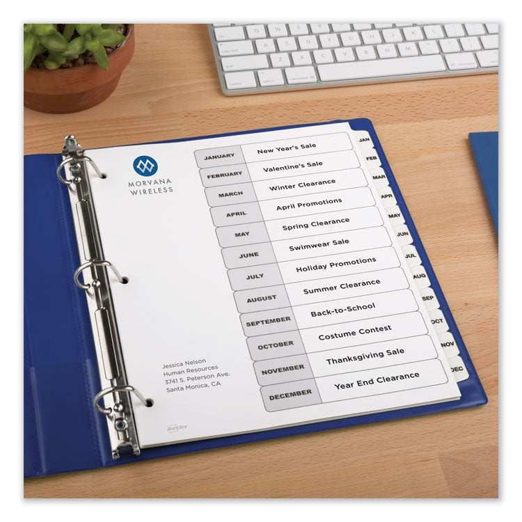 Customizable TOC Ready Index Black and White Dividers, 12-Tab, Jan. to Dec., 11 x 8.5, 1 Set