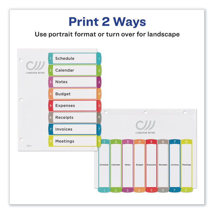 Customizable TOC Ready Index Multicolor Tab Dividers, 8-Tab, 1 to 8, 11 x 8.5, White, Contemporary Color Tabs, 1 Set