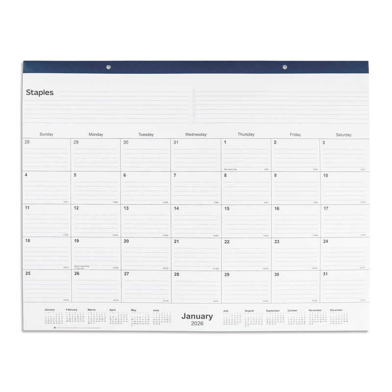 2026 Staples 21.75" x 17" Monthly Desk Pad Calendar, Navy (ST59700-26)
