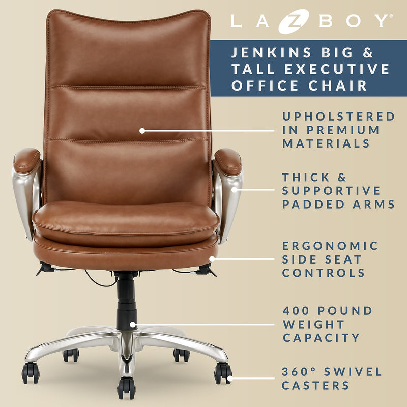 La-Z-Boy Jenkins Bonded Leather Swivel Executive Big & Tall Chair, Brown (60075-CAM)