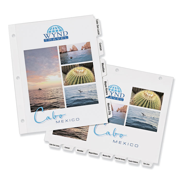 Customizable Print-On Dividers, 3-Hole Punched, 8-Tab, 11 x 8.5, White, 5 Sets
