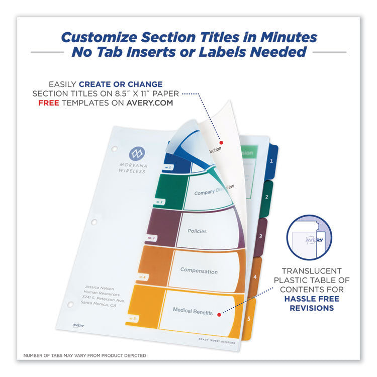 Customizable Table Of Contents Ready Index Dividers With Multicolor Tabs, 5-Tab, 1 To 5, 11 X 8.5, Translucent, 1 Set