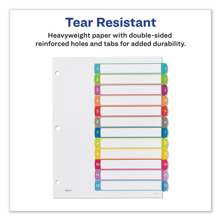Customizable TOC Ready Index Multicolor Tab Dividers, 12-Tab, 1 to 12, 11 x 8.5, White, Contemporary Color Tabs, 1 Set