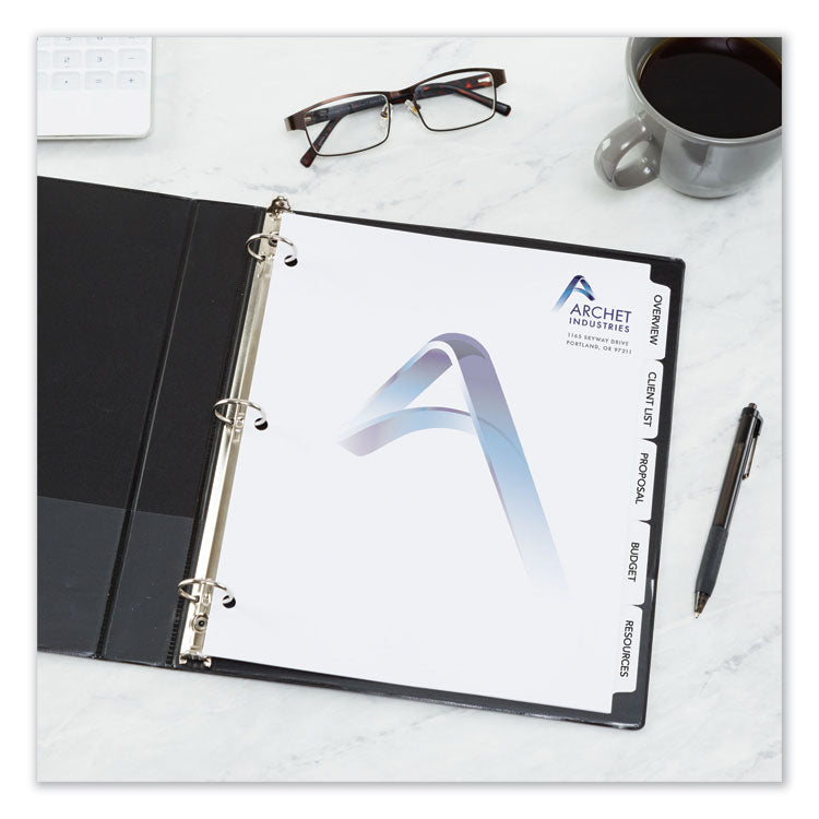 Customizable Print-On Dividers, 3-Hole Punched, 5-Tab, 11 x 8.5, White, 25 Sets
