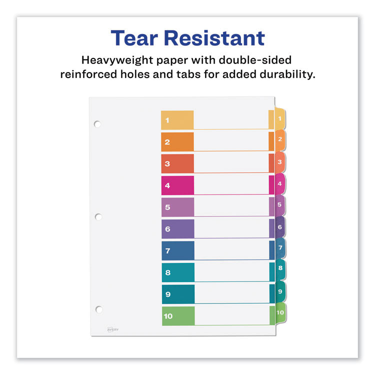 Customizable TOC Ready Index Multicolor Tab Dividers, 10-Tab, 1 to 10, 11 x 8.5, White, Traditional Color Tabs, 1 Set