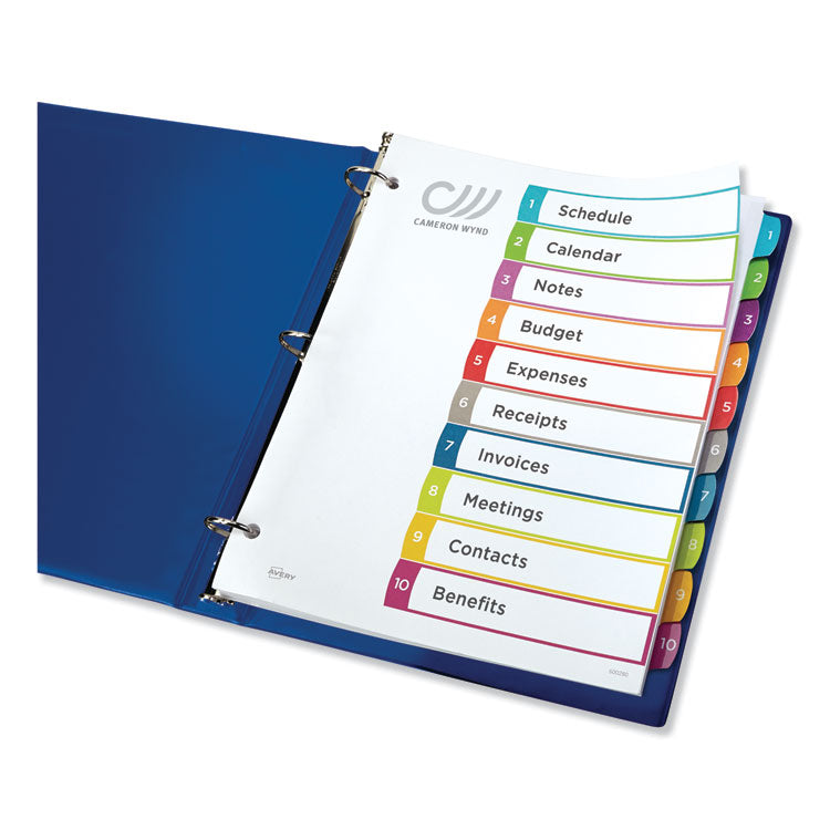 Customizable TOC Ready Index Multicolor Tab Dividers, 10-Tab, 1 to 10, 11 x 8.5, White, Contemporary Color Tabs, 1 Set