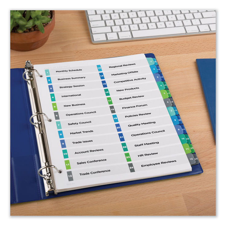 Customizable TOC Ready Index Double Column Multicolor Tab Dividers, 24-Tab, 1 to 24, 11 x 8.5, White, 1 Set