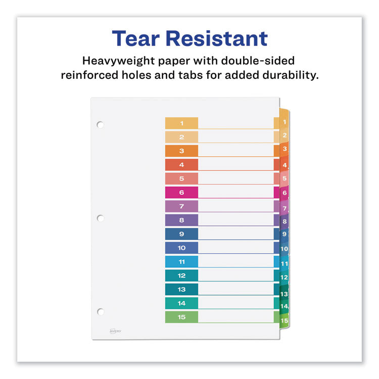 Customizable TOC Ready Index Multicolor Tab Dividers, 15-Tab, 1 to 15, 11 x 8.5, White, Traditional Color Tabs, 1 Set