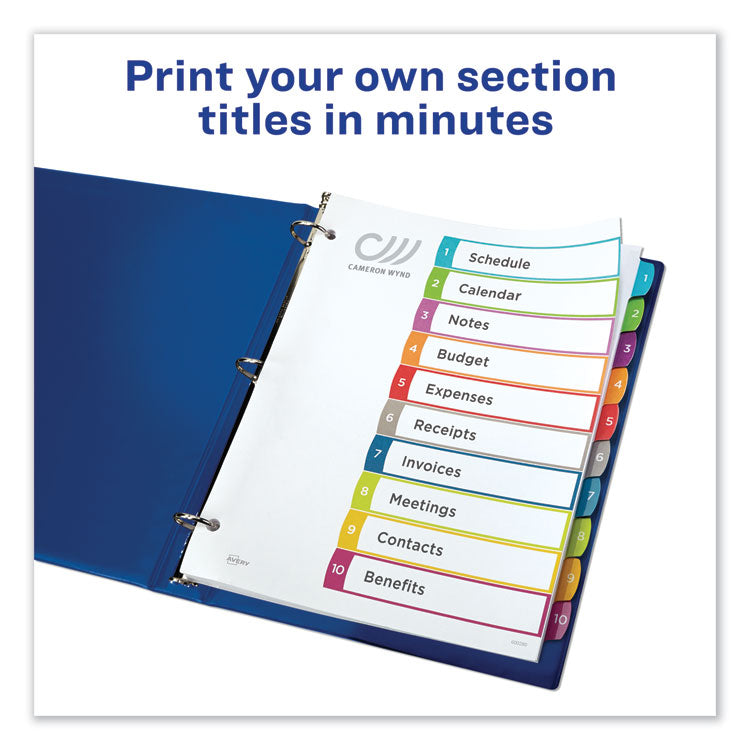 Customizable TOC Ready Index Multicolor Tab Dividers, 10-Tab, 1 to 10, 11 x 8.5, White, Contemporary Color Tabs, 1 Set