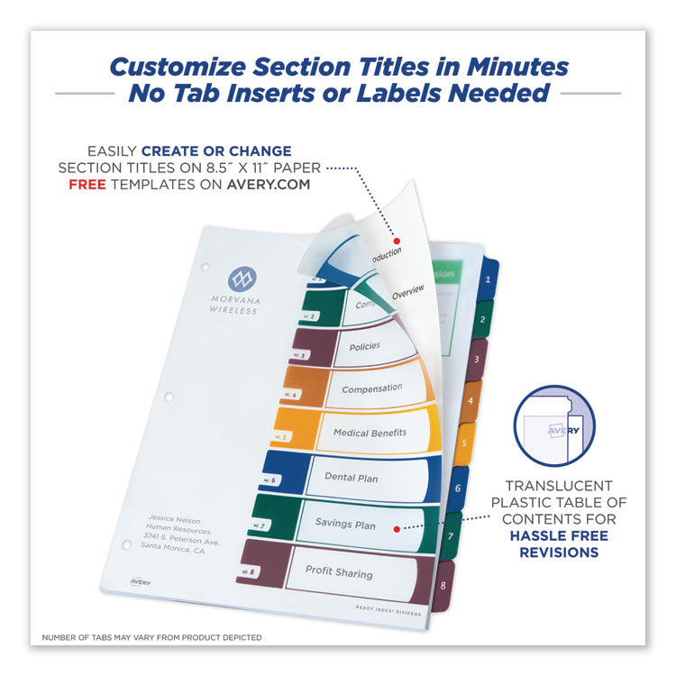 Customizable Table Of Contents Ready Index Dividers With Multicolor Tabs, 8-Tab, 1 To 8, 11 X 8.5, Translucent, 1 Set