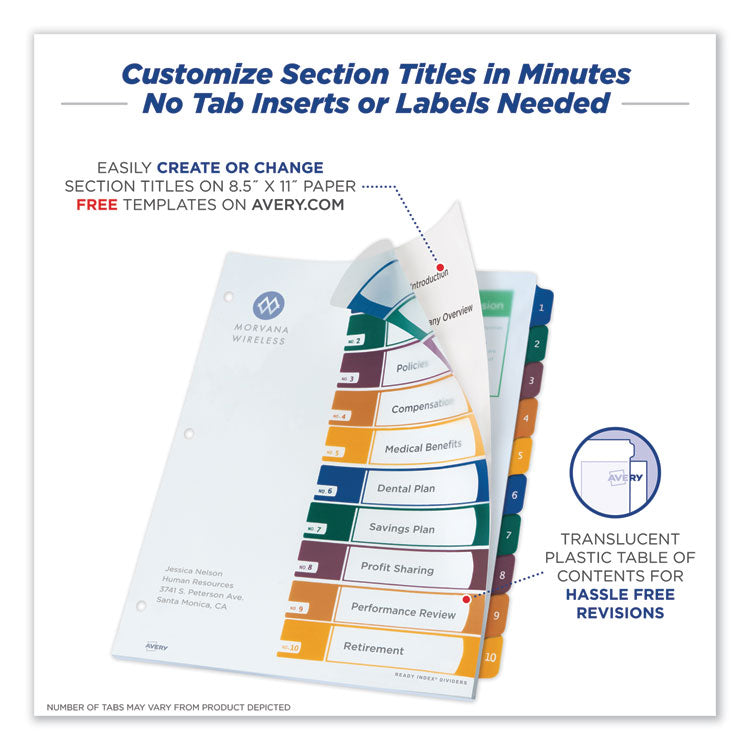 Customizable Table Of Contents Ready Index Dividers With Multicolor Tabs, 10-Tab, 1 To 10, 11 X 8.5, Translucent, 1 Set