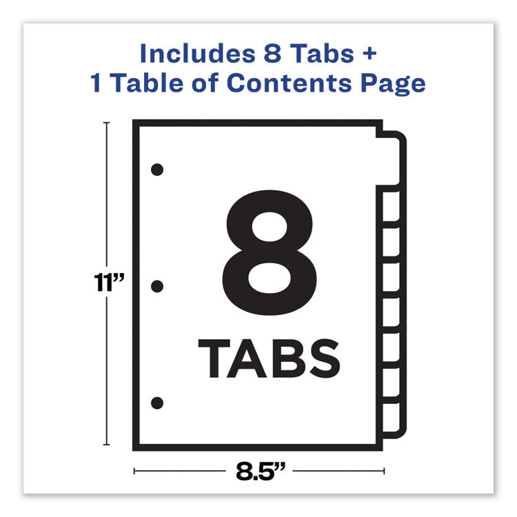 Customizable TOC Ready Index Multicolor Tab Dividers, 8-Tab, 1 to 8, 11 x 8.5, White, Contemporary Color Tabs, 1 Set