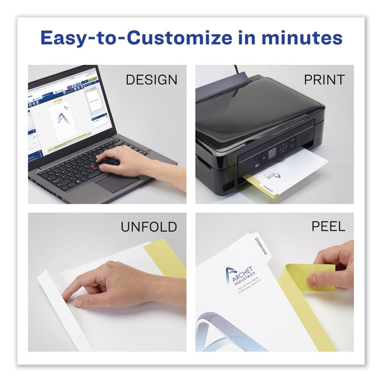 Customizable Print-On Dividers, Unpunched, 8-Tab, 11 x 8.5, White, 5 Sets