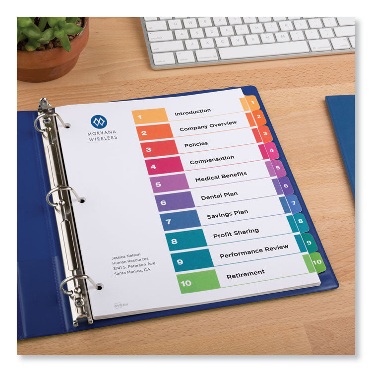 Customizable TOC Ready Index Multicolor Tab Dividers, Uncollated, 10-Tab, 1 to 10, 11 x 8.5, White, 24 Sets