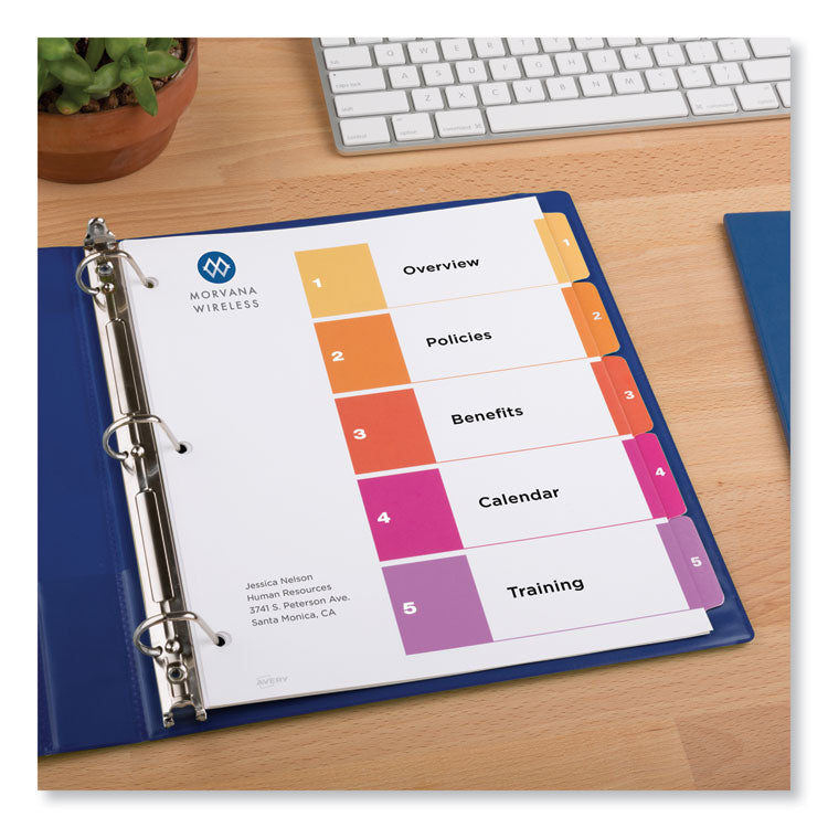 Customizable TOC Ready Index Multicolor Tab Dividers, Uncollated, 5-Tab, 1 to 5, 11 x 8.5, White, 24 Sets