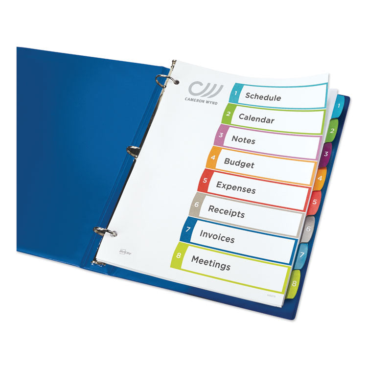 Customizable TOC Ready Index Multicolor Tab Dividers, 8-Tab, 1 to 8, 11 x 8.5, White, Contemporary Color Tabs, 1 Set