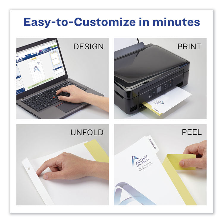 Customizable Print-On Dividers, 3-Hole Punched, 5-Tab, 11 x 8.5, White, 1 Set