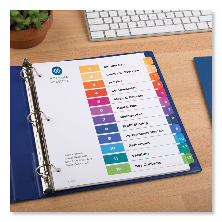 Customizable TOC Ready Index Multicolor Tab Dividers, 12-Tab, 1 to 12, 11 x 8.5, White, Traditional Color Tabs, 6 Sets
