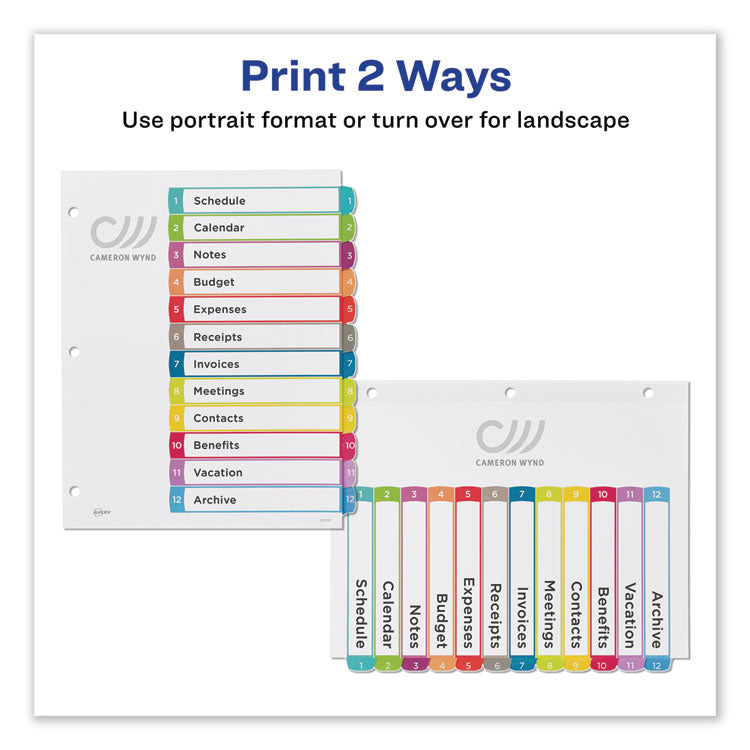 Customizable TOC Ready Index Multicolor Tab Dividers, 12-Tab, 1 to 12, 11 x 8.5, White, Contemporary Color Tabs, 1 Set