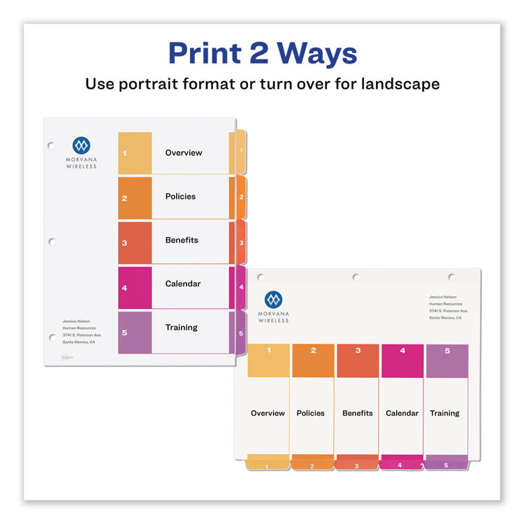 Customizable TOC Ready Index Multicolor Tab Dividers, 5-Tab, 1 to 5, 11 x 8.5, White, Traditional Color Tabs, 1 Set