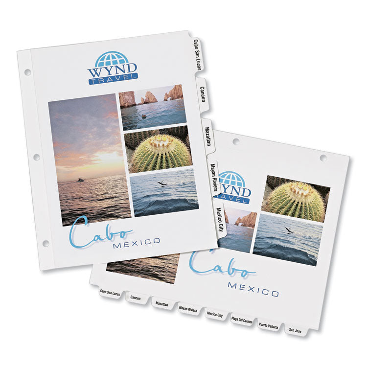 Customizable Print-On Dividers, 3-Hole Punched, 5-Tab, 11 x 8.5, White, 5 Sets