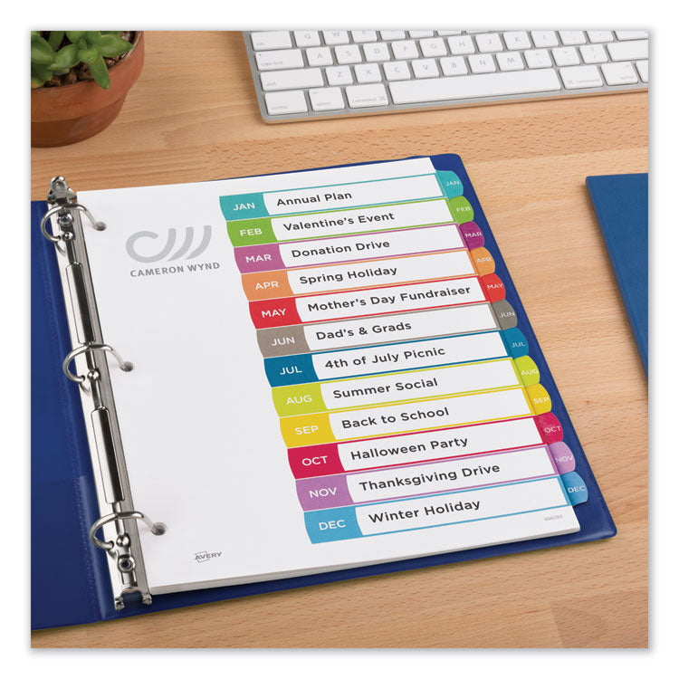 Customizable TOC Ready Index Multicolor Tab Dividers, 12-Tab, Jan. to Dec., 11 x 8.5, White, Contemporary Color Tabs, 1 Set