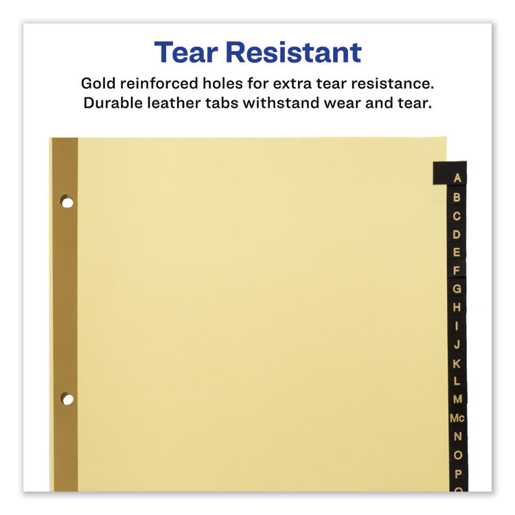 Preprinted Black Leather Tab Dividers w/Gold Reinforced Edge, 25-Tab, A to Z, 11 x 8.5, Buff, 1 Set