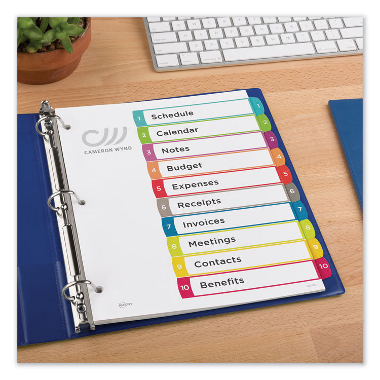 Customizable TOC Ready Index Multicolor Tab Dividers, 10-Tab, 1 to 10, 11 x 8.5, White, Contemporary Color Tabs, 1 Set