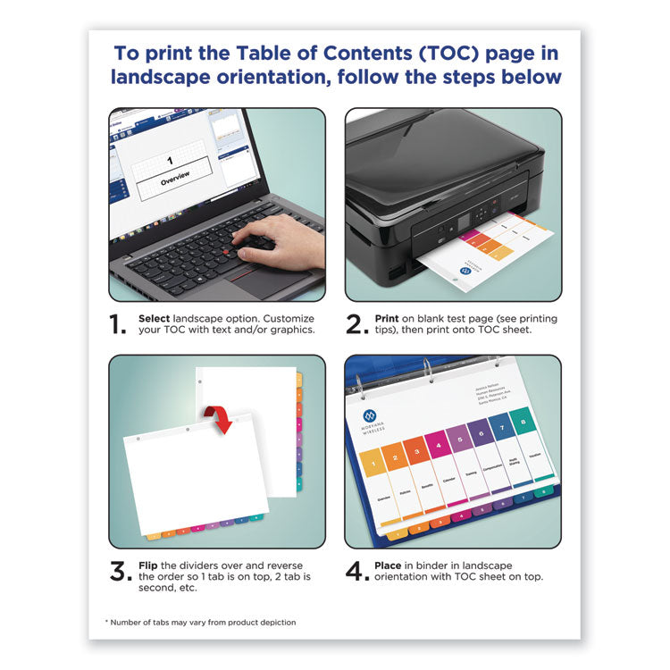 Customizable TOC Ready Index Multicolor Tab Dividers, Uncollated, 10-Tab, 1 to 10, 11 x 8.5, White, 24 Sets