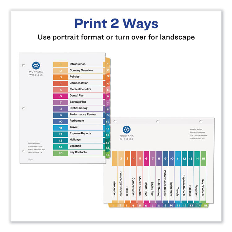 Customizable TOC Ready Index Multicolor Tab Dividers, 15-Tab, 1 to 15, 11 x 8.5, White, Traditional Color Tabs, 6 Sets