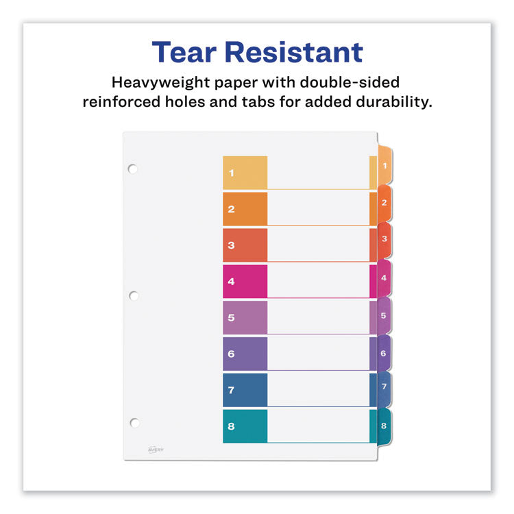 Customizable TOC Ready Index Multicolor Tab Dividers, 8-Tab, 1 to 8, 11 x 8.5, White, Traditional Color Tabs, 6 Sets