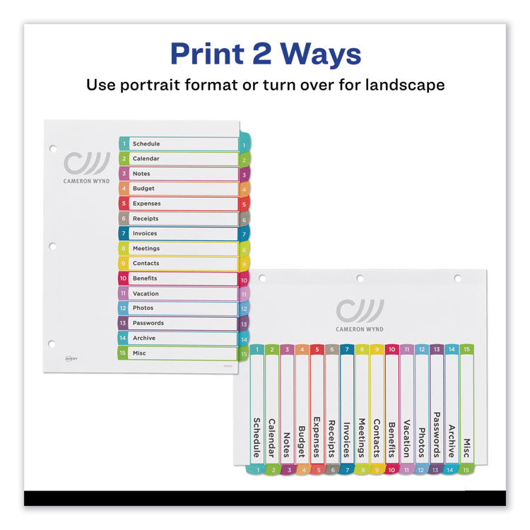 Customizable TOC Ready Index Multicolor Tab Dividers, 15-Tab, 1 to 15, 11 x 8.5, White, Contemporary Color Tabs, 1 Set