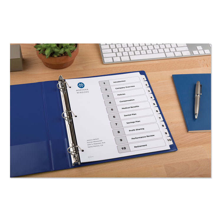 Customizable TOC Ready Index Black and White Dividers, 10-Tab, 1 to 10, 11 x 8.5, 1 Set