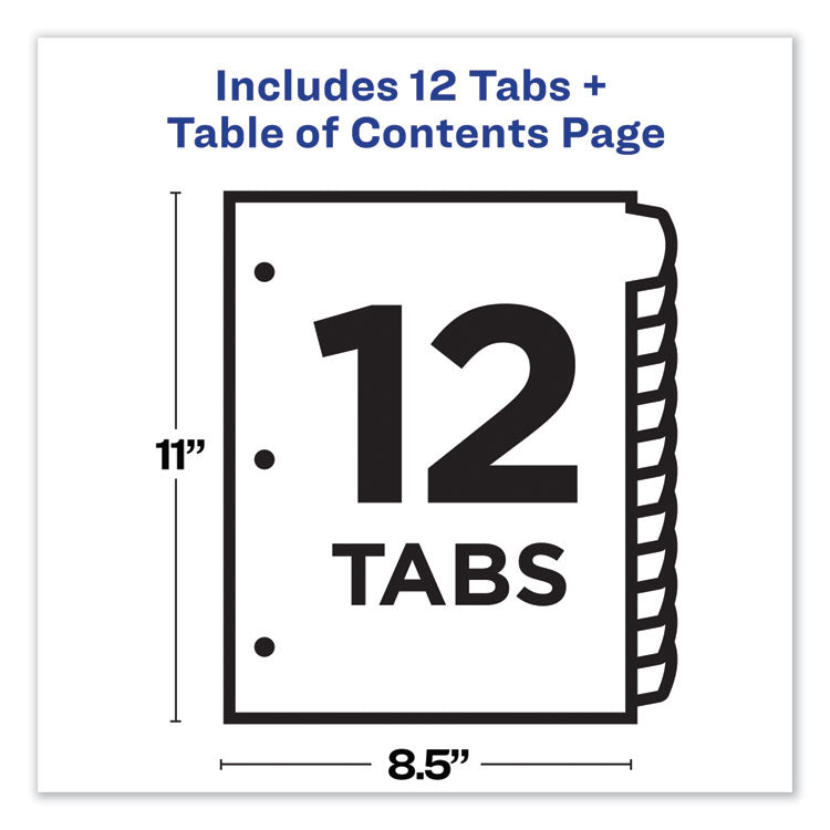 Customizable TOC Ready Index Multicolor Tab Dividers, 12-Tab, 1 to 12, 11 x 8.5, White, Contemporary Color Tabs, 1 Set