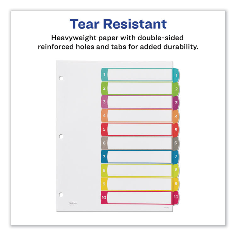 Customizable TOC Ready Index Multicolor Tab Dividers, 10-Tab, 1 to 10, 11 x 8.5, White, Contemporary Color Tabs, 1 Set