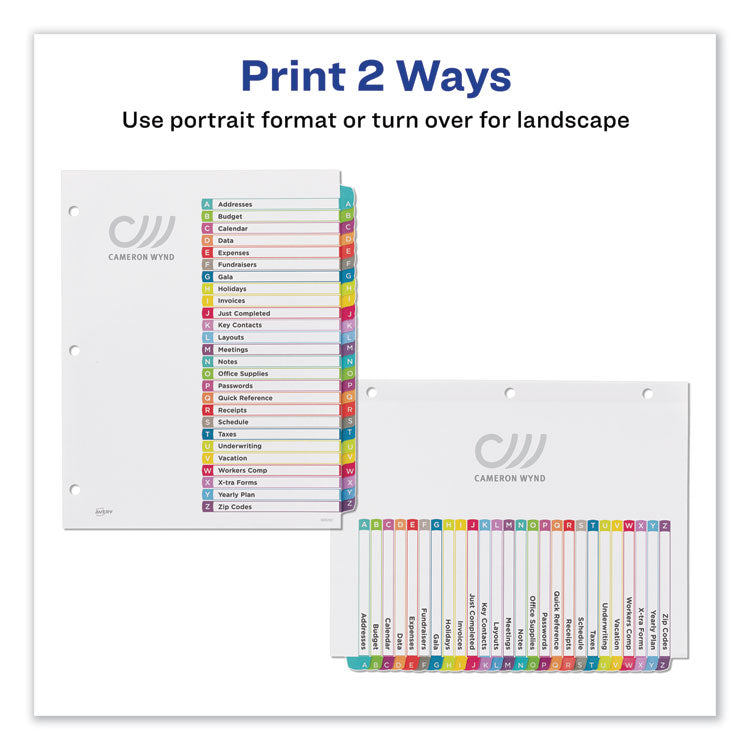 Customizable TOC Ready Index Multicolor Tab Dividers, 26-Tab, A to Z, 11 x 8.5, White, Contemporary Color Tabs, 1 Set