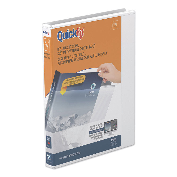 Quickfit D-Ring View Binder, 3 Rings, 0.63" Capacity, 11 X 8.5, White