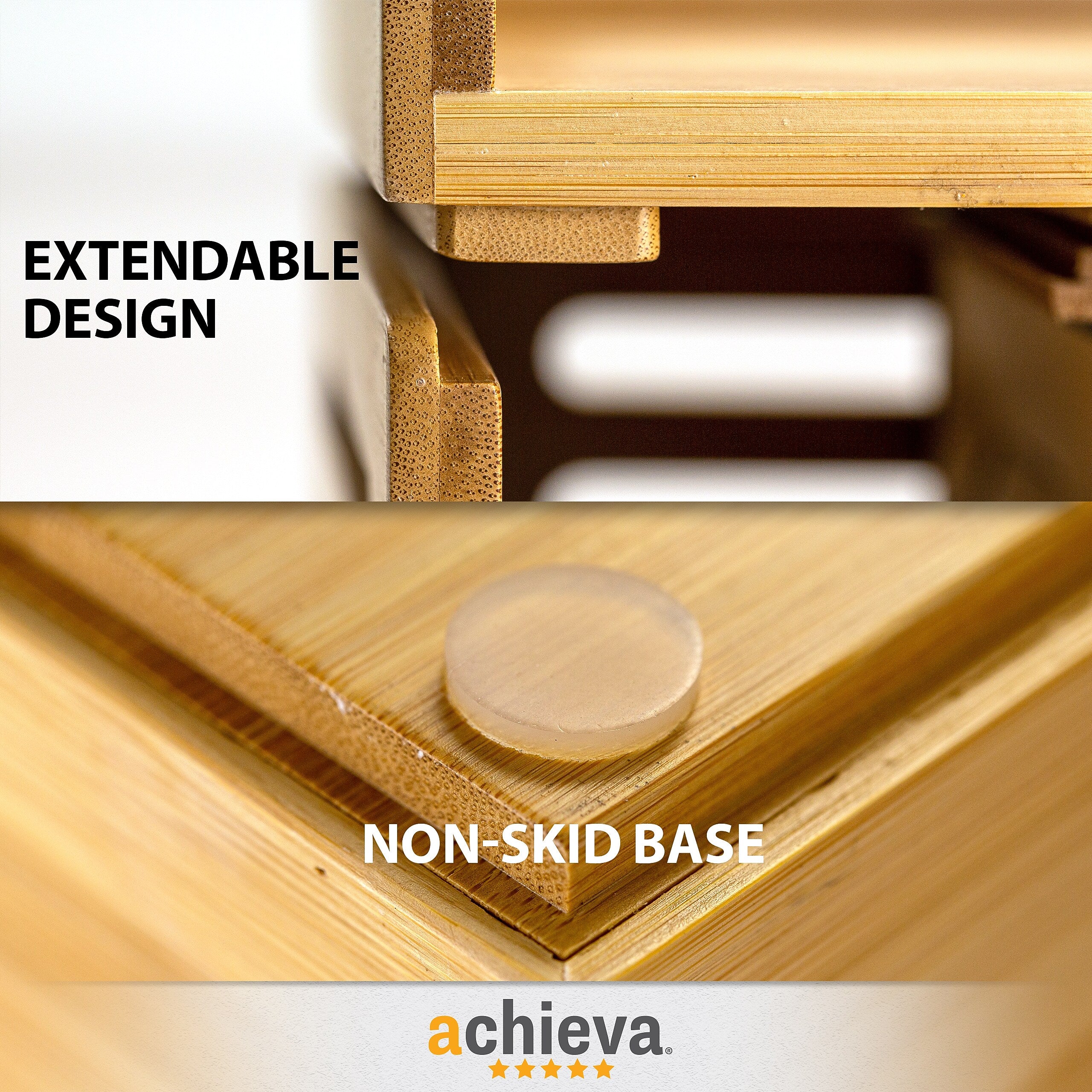 Officemate Bamboo Desk Accessories 2-Compartment Stackable Bamboo Desk Organizer, Natural Wood Grain (71001)