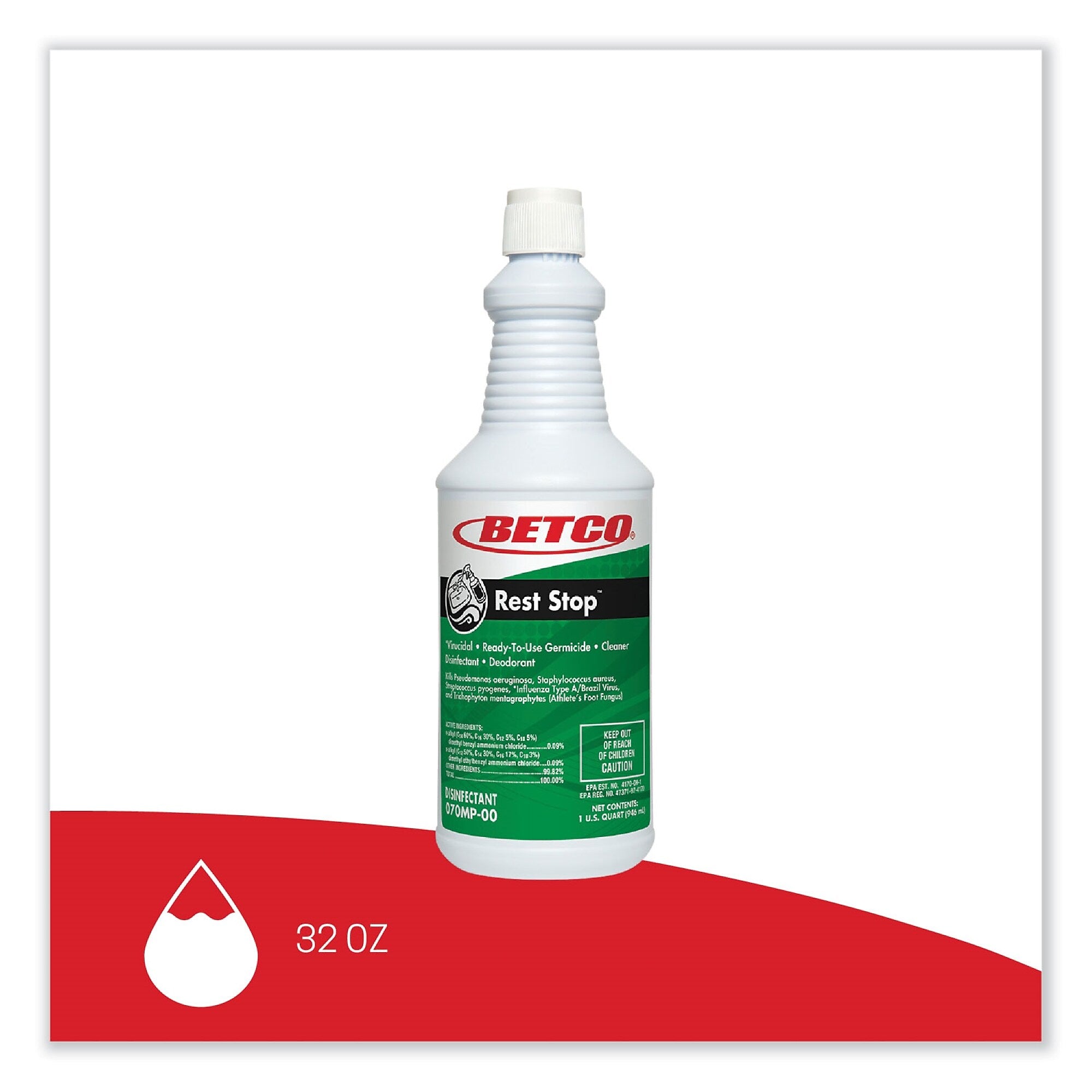 Betco Rest Stop Non-Acid Bowl and Restroom Cleaner, Floral Fresh Scent, 32 oz Bottle, 12/Carton