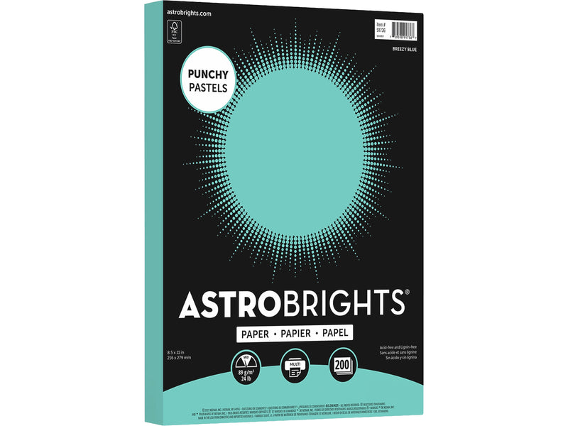 Astrobrights Punchy Pastels 8.5" x 11" Color Copy Paper, 24 lbs., Breezy Blue, 200 Sheets/Pack