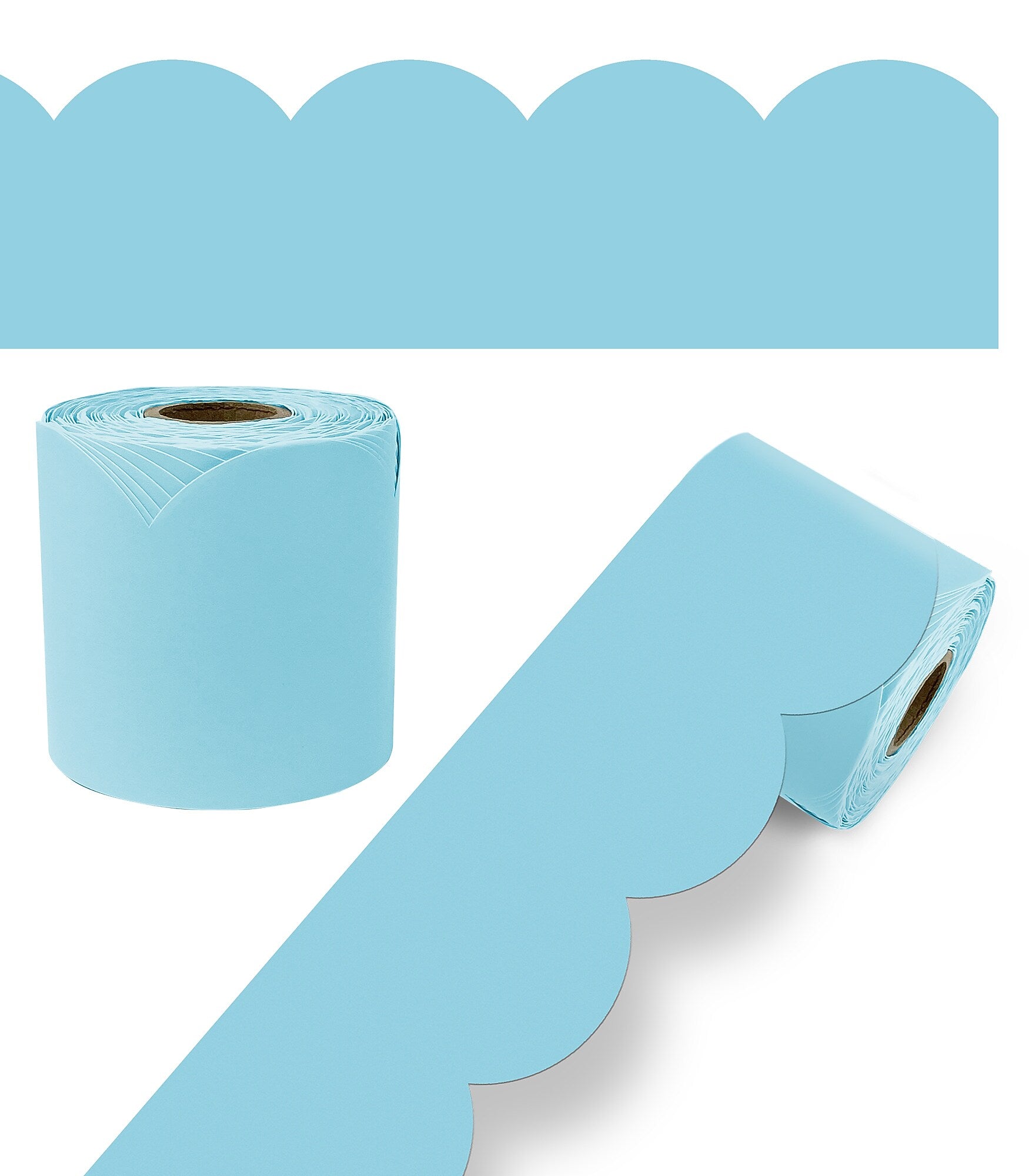 Carson Dellosa Rolled Scalloped Border, 3" x 65', Sky Blue (108533)