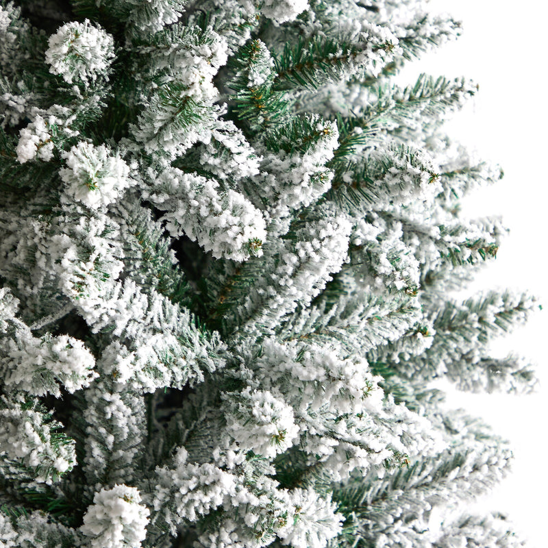Nearly Natural 8-ft Slim Flocked Montreal Fir Artificial Christmas Tree with 400 Warm White LED Lights (T3312)