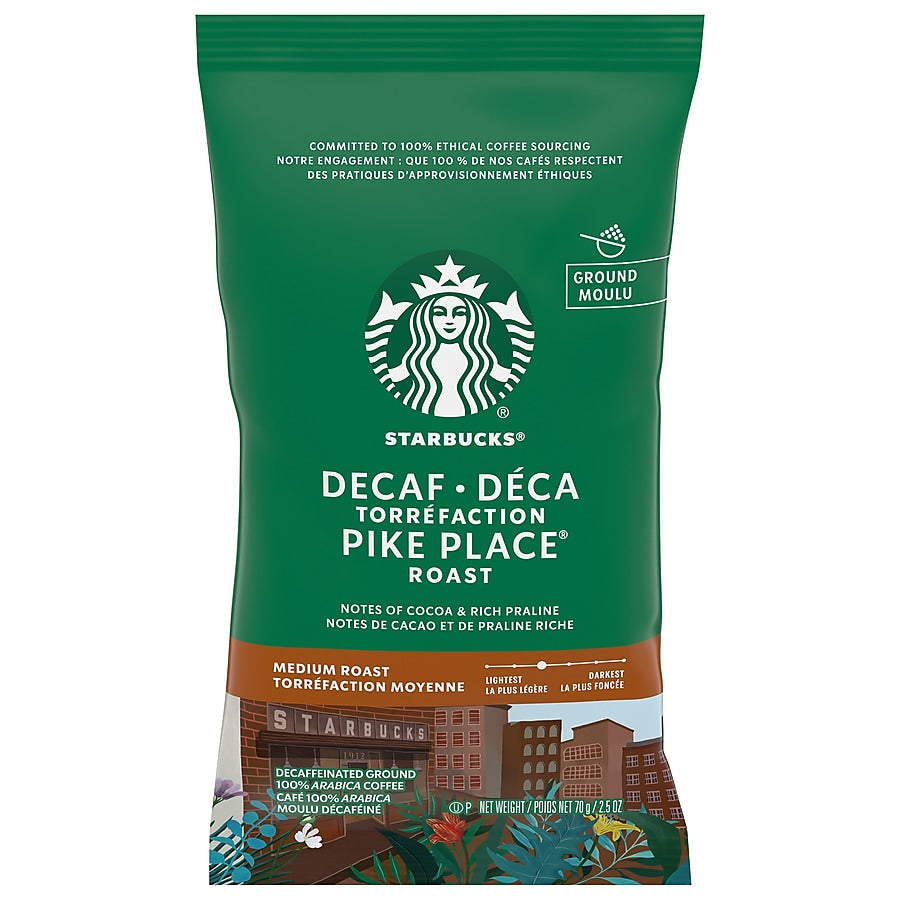 Starbucks Pike Place Roast Decaf Ground Coffee, Medium Roast, 2.5 oz., 18/Box (11023061)