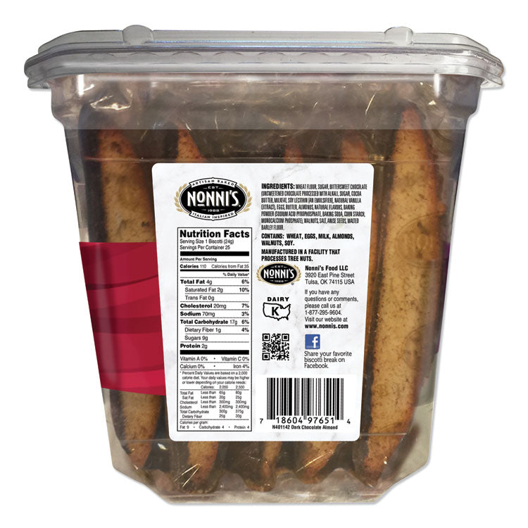 Biscotti, Dark Chocolate Almond, 0.85 Oz Individually Wrapped, 25/pack