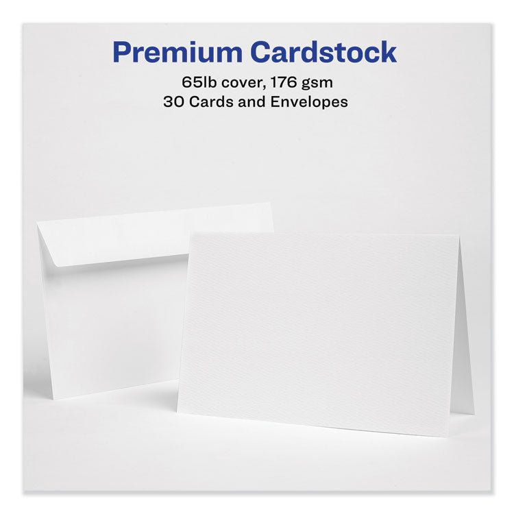 Half-Fold Greeting Cards with Envelopes, Inkjet, 65 lb, 5.5 x 8.5, Textured Uncoated White, 1 Card/Sheet, 30 Sheets/Box