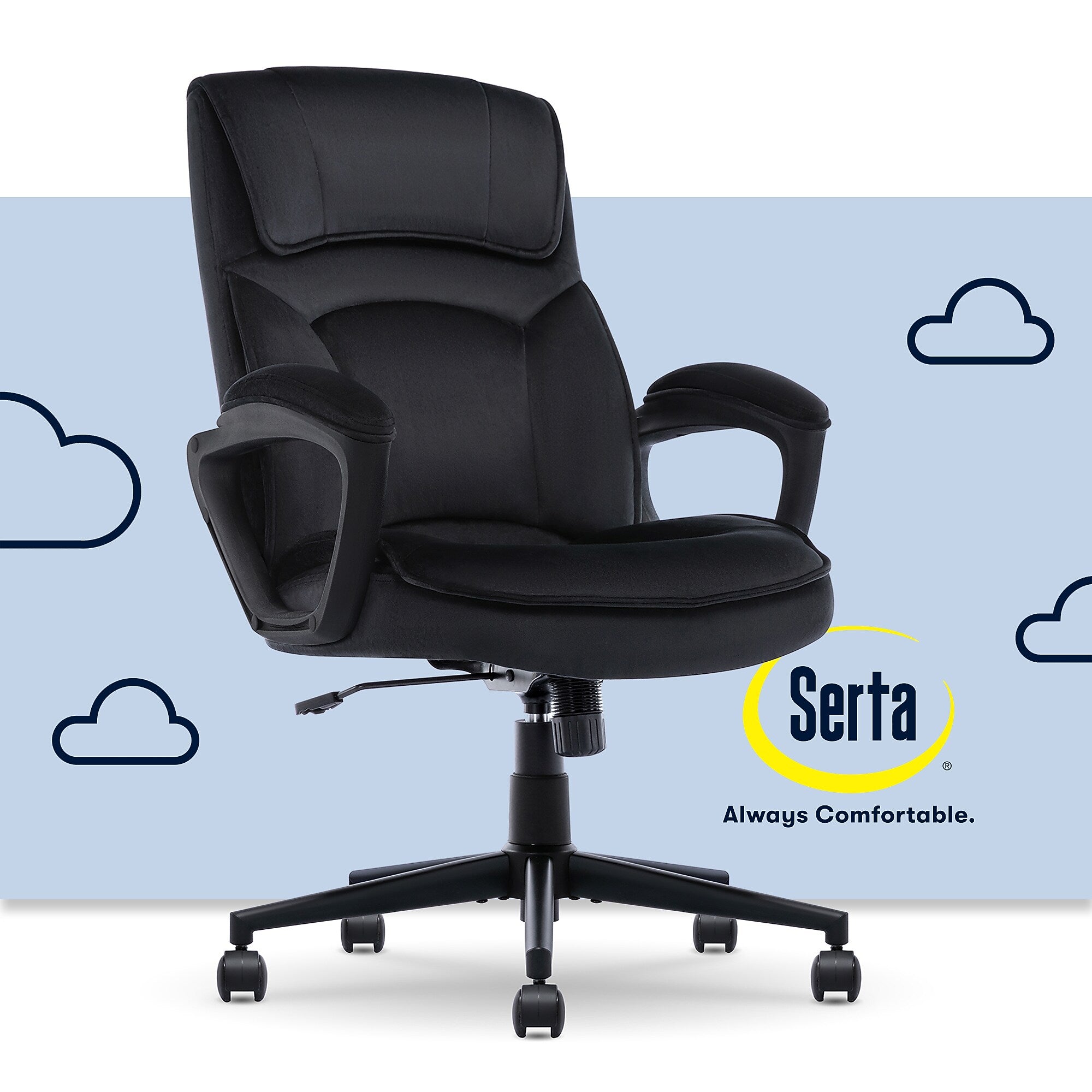 Serta Comfort Classic Ergonomic Velvet Fabric Swivel Executive Chair, Black (CCHR10005D)