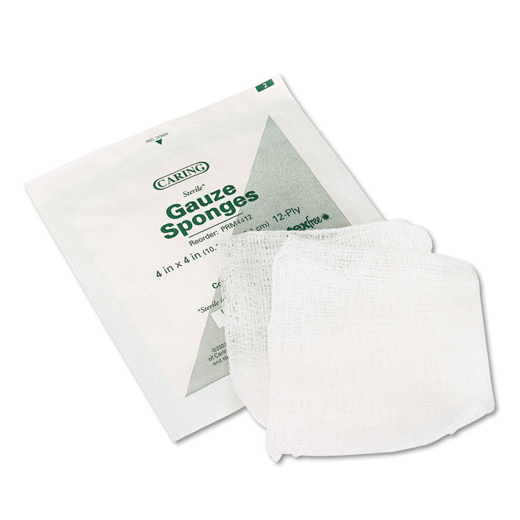 Caring Woven Gauze Sponges, Sterile, 12-Ply, 4 X 4, 1,200/carton