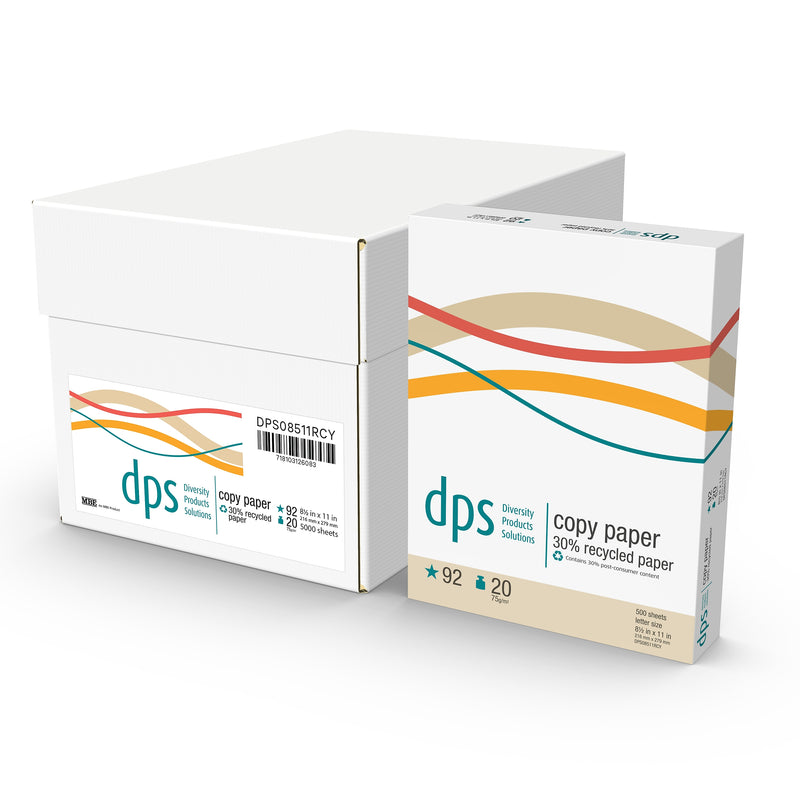 DPS by Staples 30% Recycled 8.5" x 11" Copy Paper, 20 lbs., 92 Brightness, 500 Sheets/Ream (DPS08511RCY-CC)